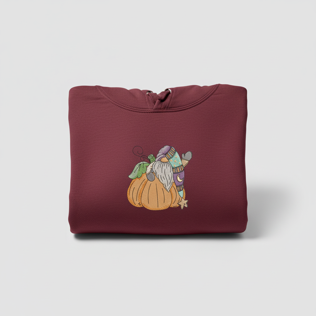 Pumpkin Gnome Wave Machine Embroidered Sweatshirt – Hand Finished in Dubai | EmbroMania