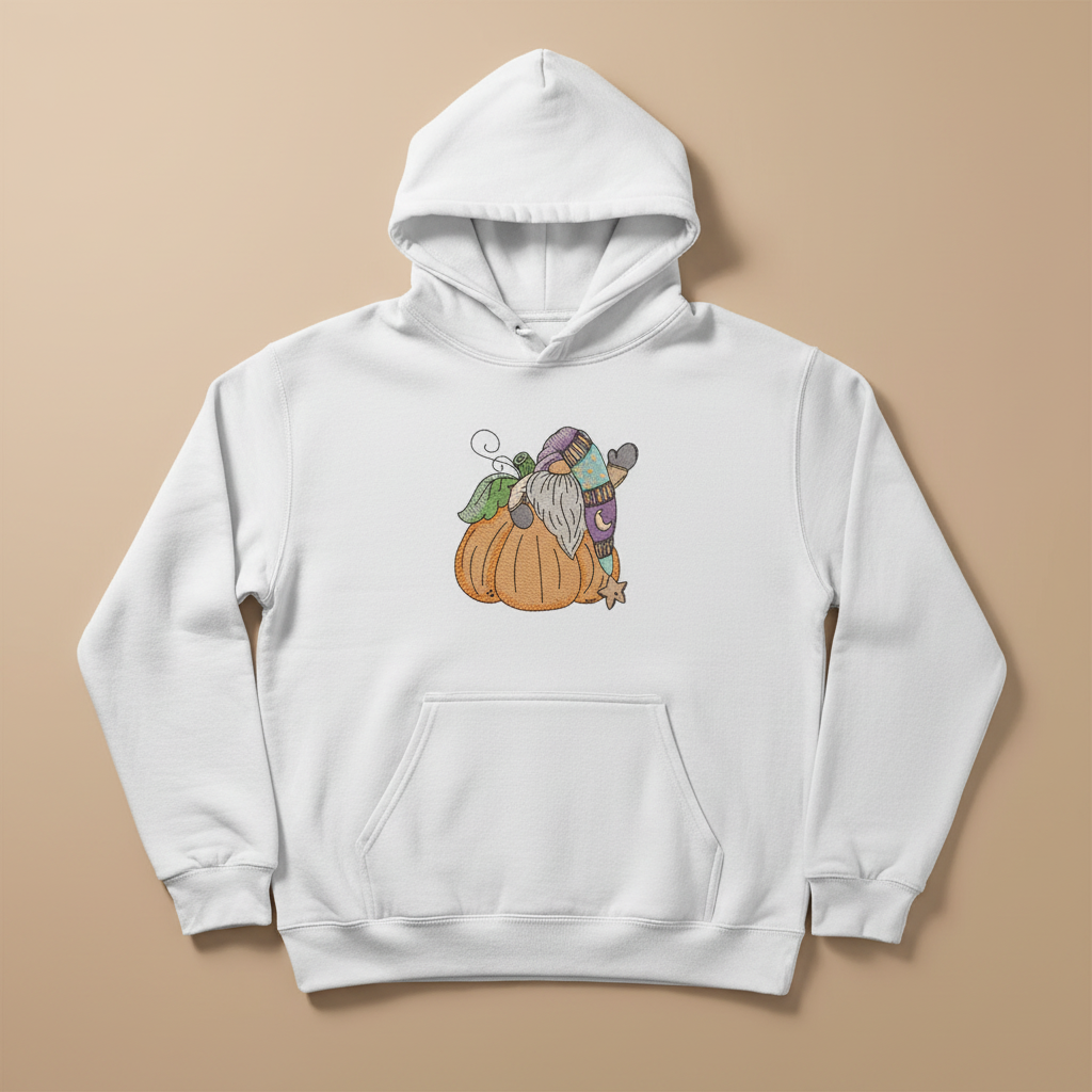 Pumpkin Gnome Wave Machine Embroidered Sweatshirt – Hand Finished in Dubai | EmbroMania