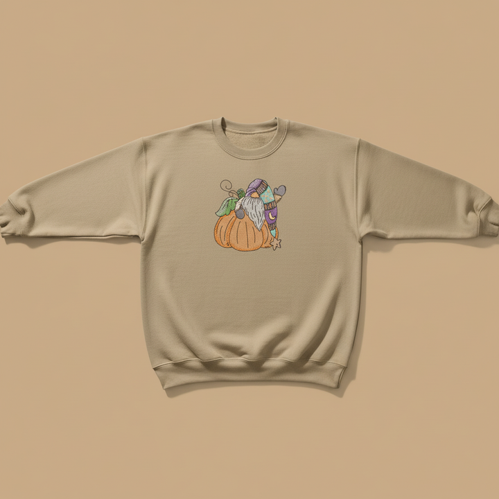 Pumpkin Gnome Wave Machine Embroidered Sweatshirt – Hand Finished in Dubai | EmbroMania