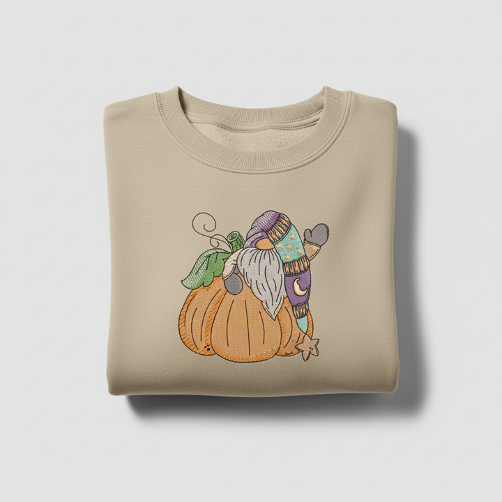 Pumpkin Gnome Wave Machine Embroidered Sweatshirt – Hand Finished in Dubai | EmbroMania