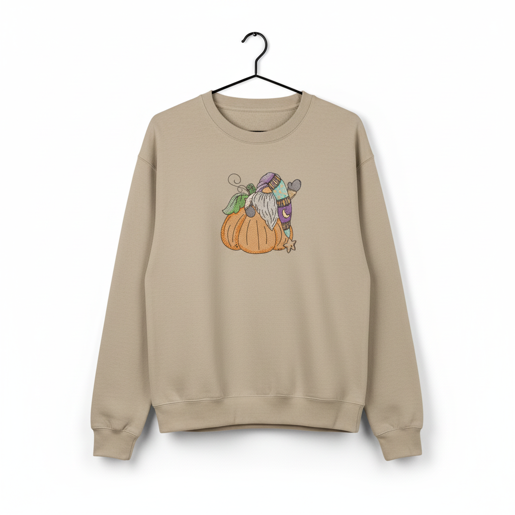Pumpkin Gnome Wave Machine Embroidered Sweatshirt – Hand Finished in Dubai | EmbroMania