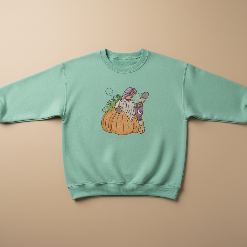 Pumpkin Gnome Wave Machine Embroidered Sweatshirt – Hand Finished in Dubai | EmbroMania