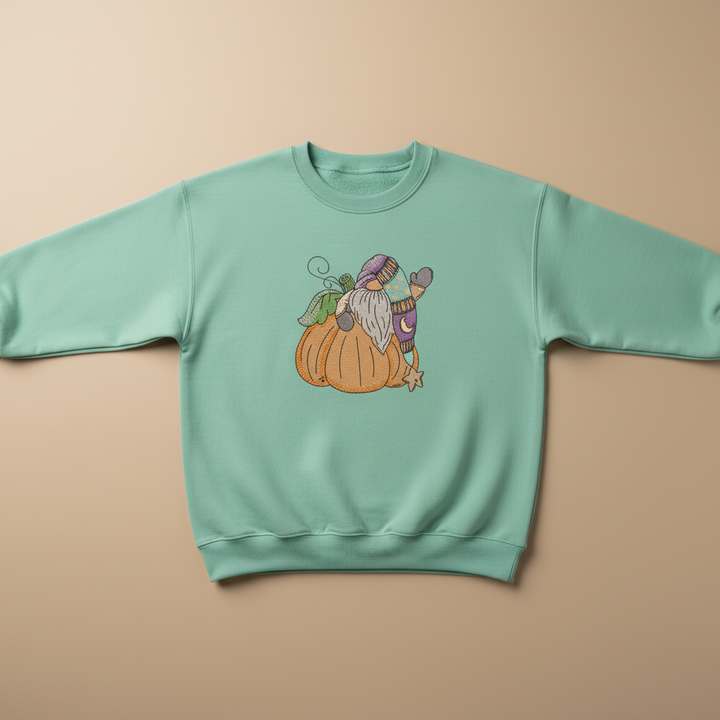 Pumpkin Gnome Wave Machine Embroidered Sweatshirt – Hand Finished in Dubai | EmbroMania