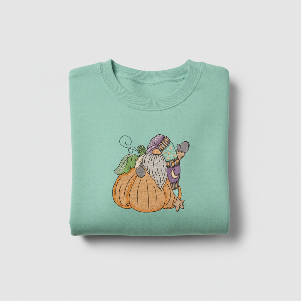 Pumpkin Gnome Wave Machine Embroidered Sweatshirt – Hand Finished in Dubai | EmbroMania