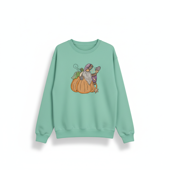 Pumpkin Gnome Wave Machine Embroidered Sweatshirt – Hand Finished in Dubai | EmbroMania