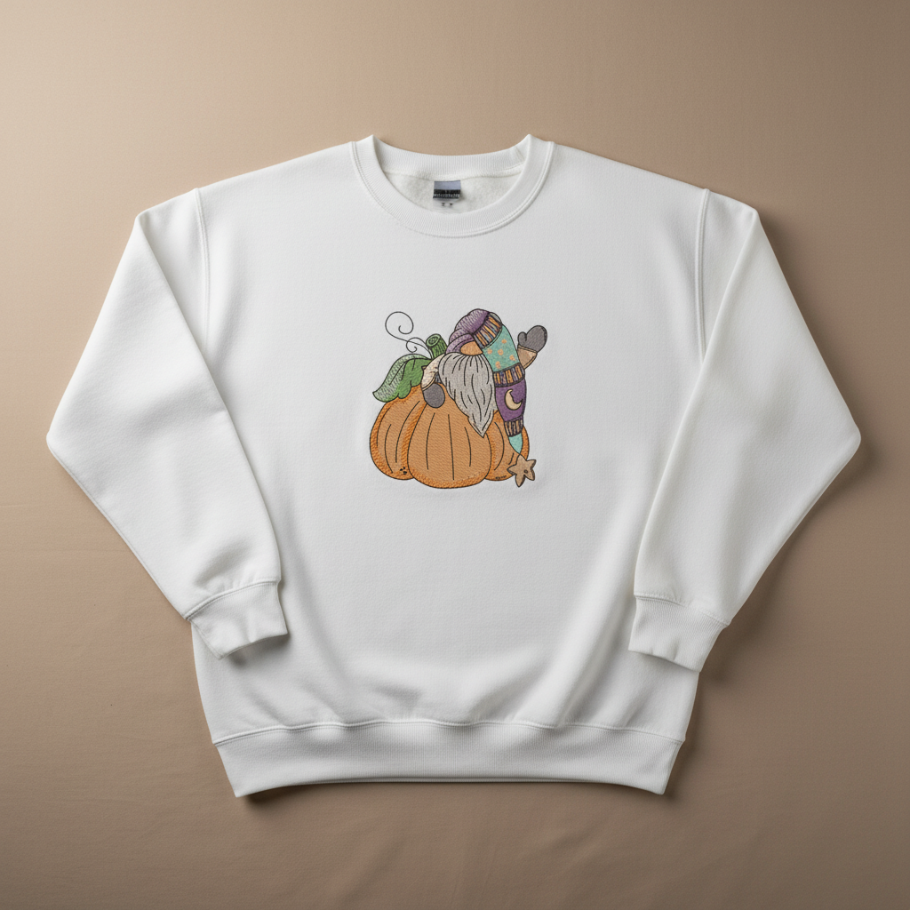 Pumpkin Gnome Wave Machine Embroidered Sweatshirt – Hand Finished in Dubai | EmbroMania
