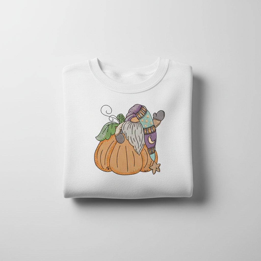 Pumpkin Gnome Wave Machine Embroidered Sweatshirt – Hand Finished in Dubai | EmbroMania