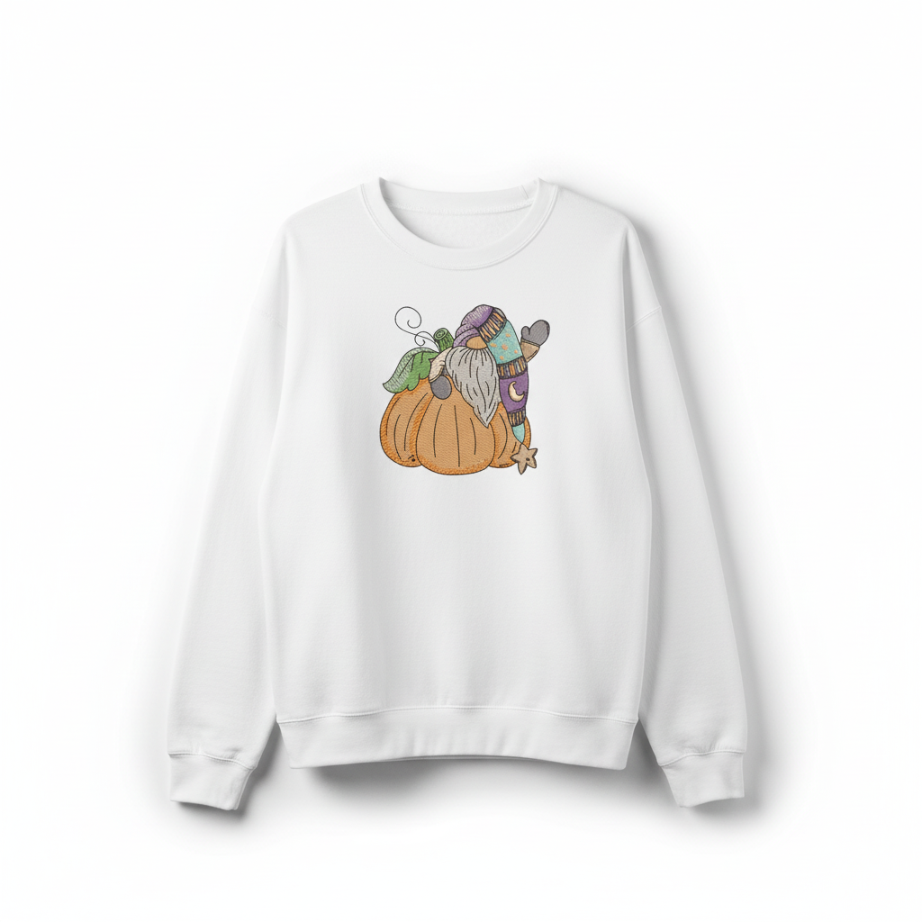 Pumpkin Gnome Wave Machine Embroidered Sweatshirt – Hand Finished in Dubai | EmbroMania