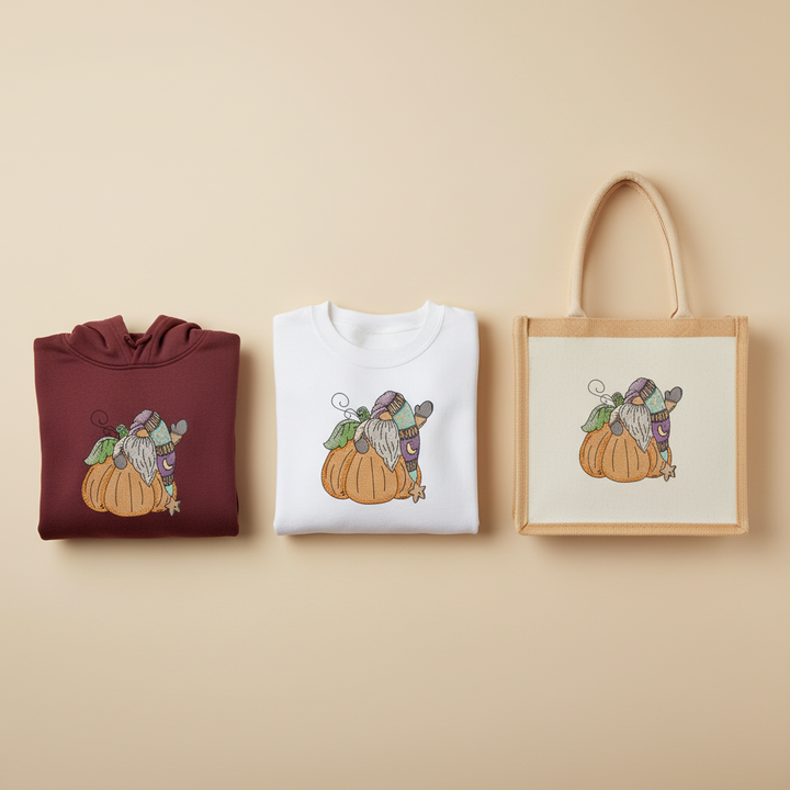 Pumpkin Gnome Wave Machine Embroidered Sweatshirt – Hand Finished in Dubai | EmbroMania