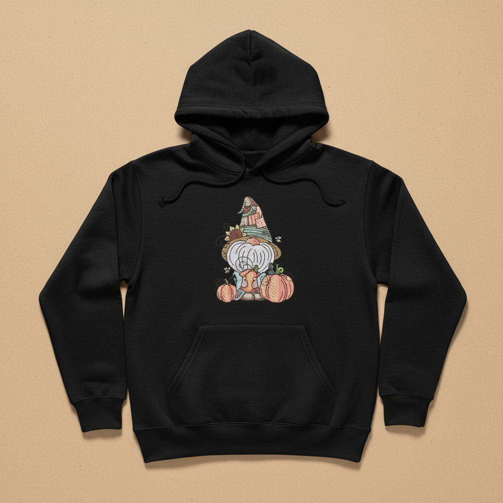 Pumpkin Patch Gnome Machine Embroidered Sweatshirt – Hand Finished in Dubai | EmbroMania