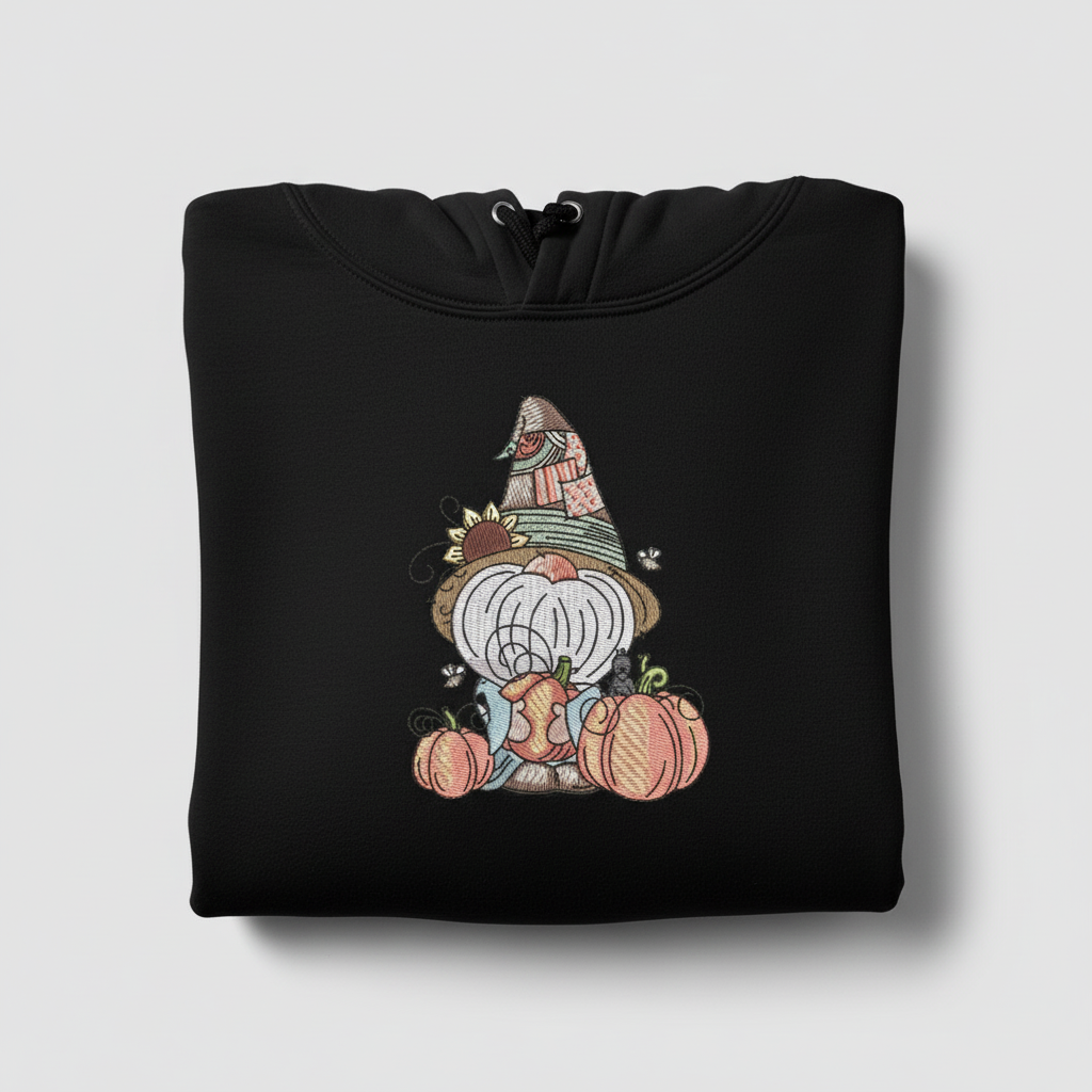 Pumpkin Patch Gnome Machine Embroidered Sweatshirt – Hand Finished in Dubai | EmbroMania