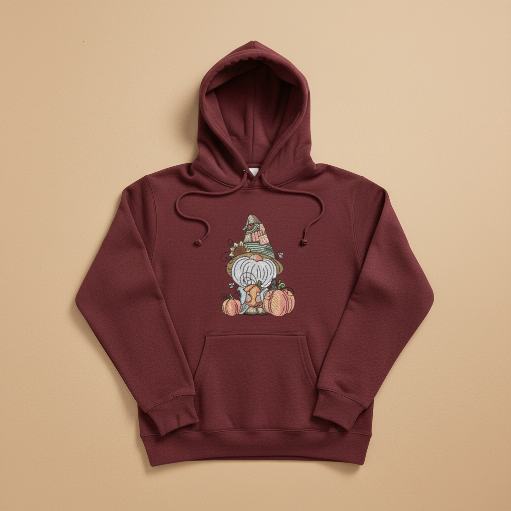 Pumpkin Patch Gnome Machine Embroidered Sweatshirt – Hand Finished in Dubai | EmbroMania