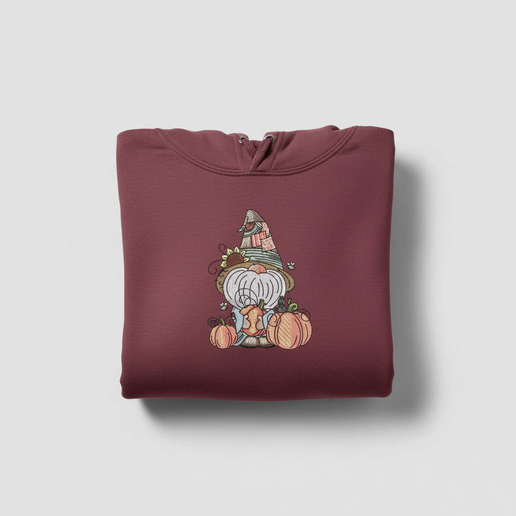 Pumpkin Patch Gnome Machine Embroidered Sweatshirt – Hand Finished in Dubai | EmbroMania