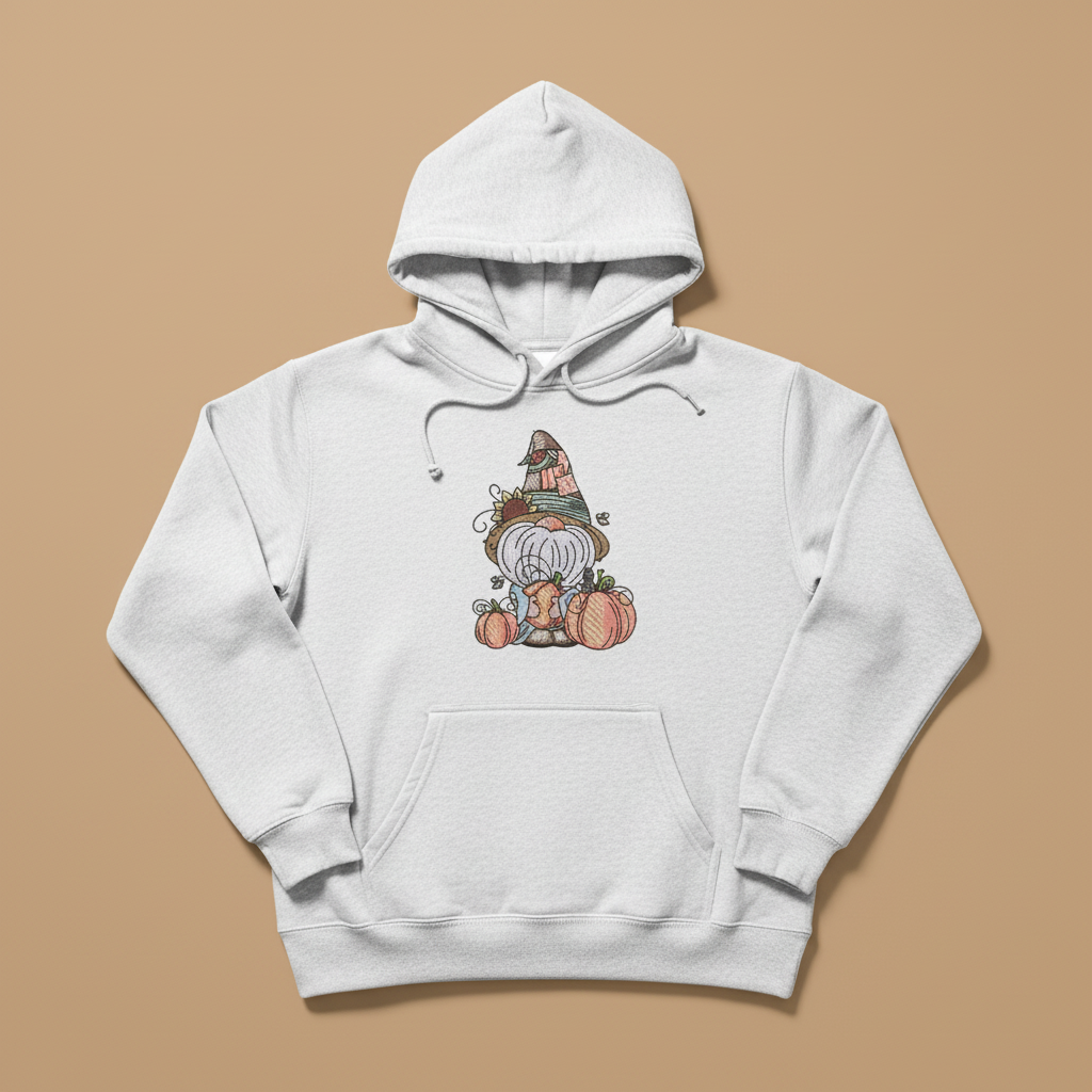 Pumpkin Patch Gnome Machine Embroidered Sweatshirt – Hand Finished in Dubai | EmbroMania