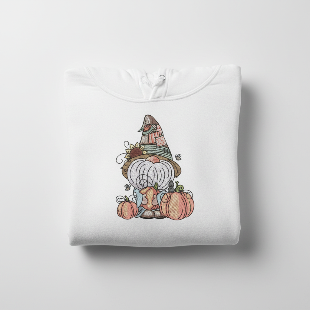 Pumpkin Patch Gnome Machine Embroidered Sweatshirt – Hand Finished in Dubai | EmbroMania