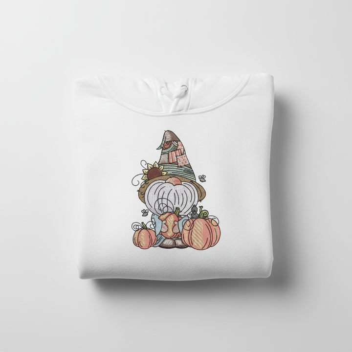 Pumpkin Patch Gnome Machine Embroidered Sweatshirt – Hand Finished in Dubai | EmbroMania