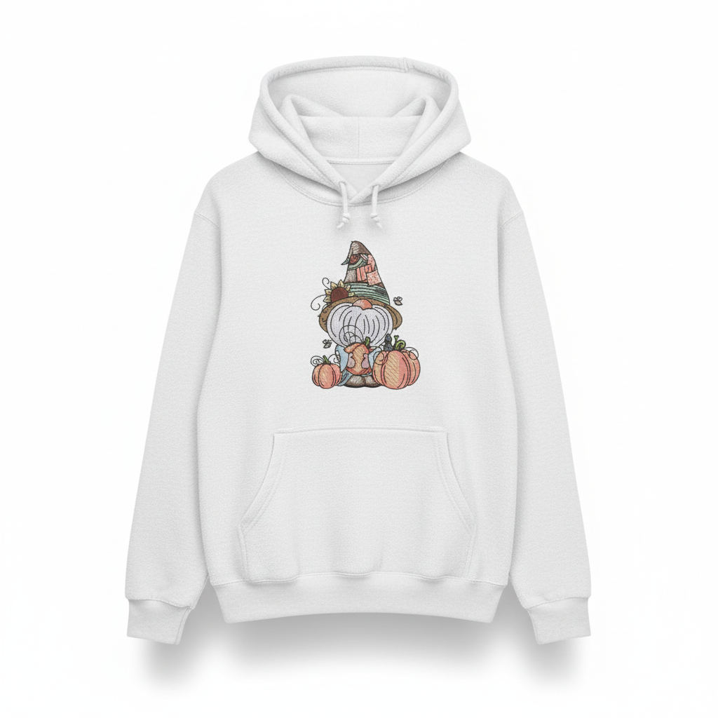 Pumpkin Patch Gnome Machine Embroidered Sweatshirt – Hand Finished in Dubai | EmbroMania