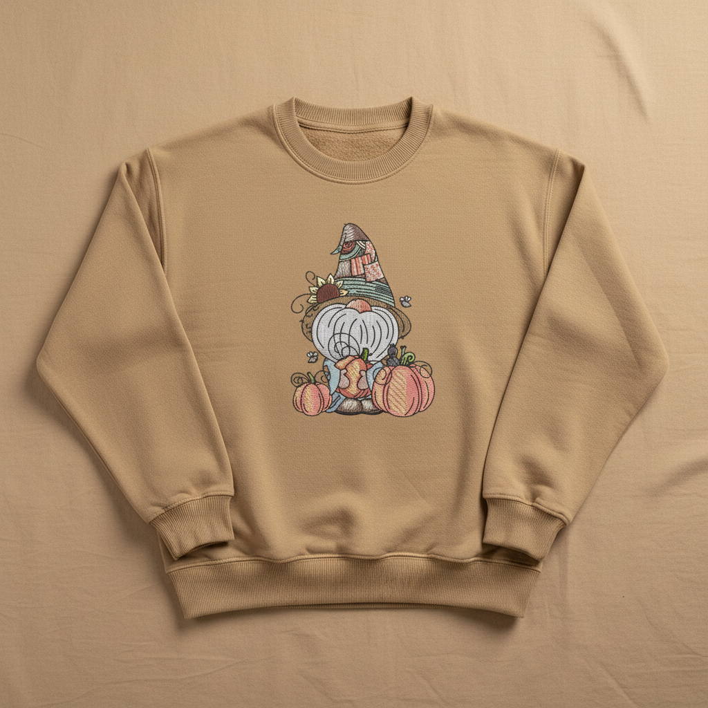 Pumpkin Patch Gnome Machine Embroidered Sweatshirt – Hand Finished in Dubai | EmbroMania