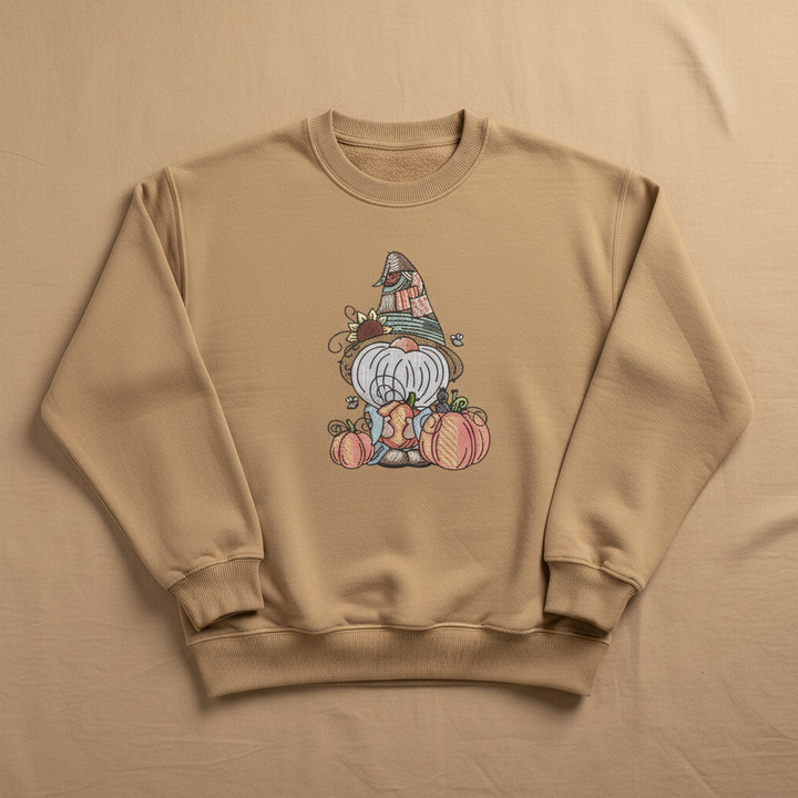 Pumpkin Patch Gnome Machine Embroidered Sweatshirt – Hand Finished in Dubai | EmbroMania