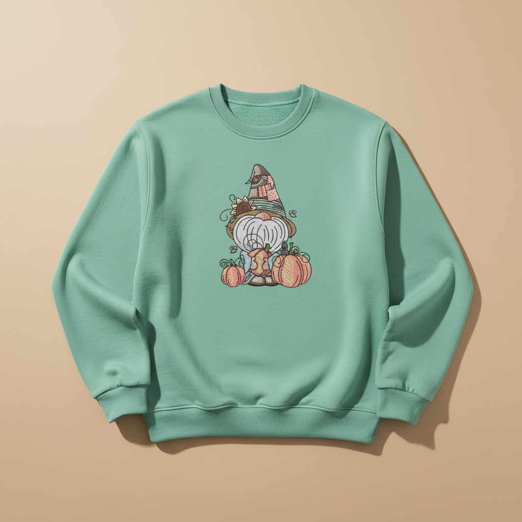 Pumpkin Patch Gnome Machine Embroidered Sweatshirt – Hand Finished in Dubai | EmbroMania