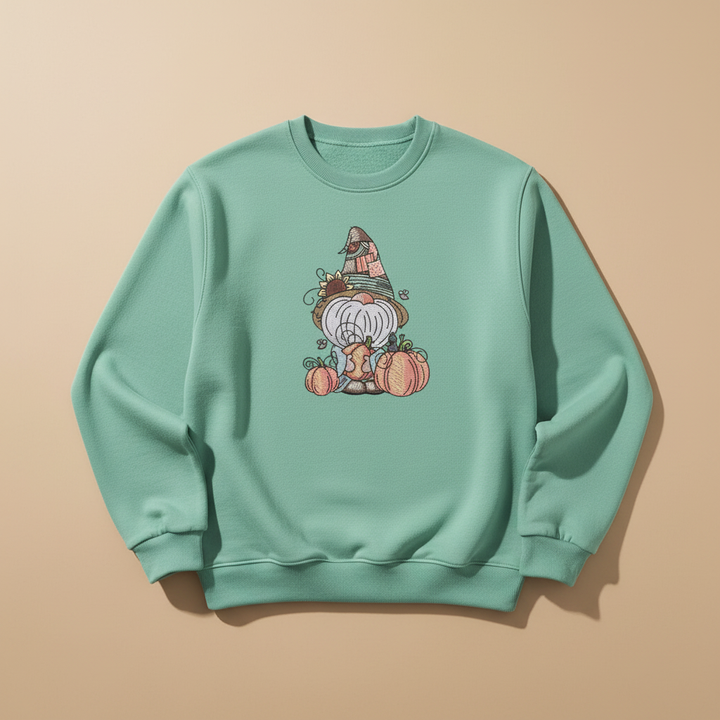 Pumpkin Patch Gnome Machine Embroidered Sweatshirt – Hand Finished in Dubai | EmbroMania