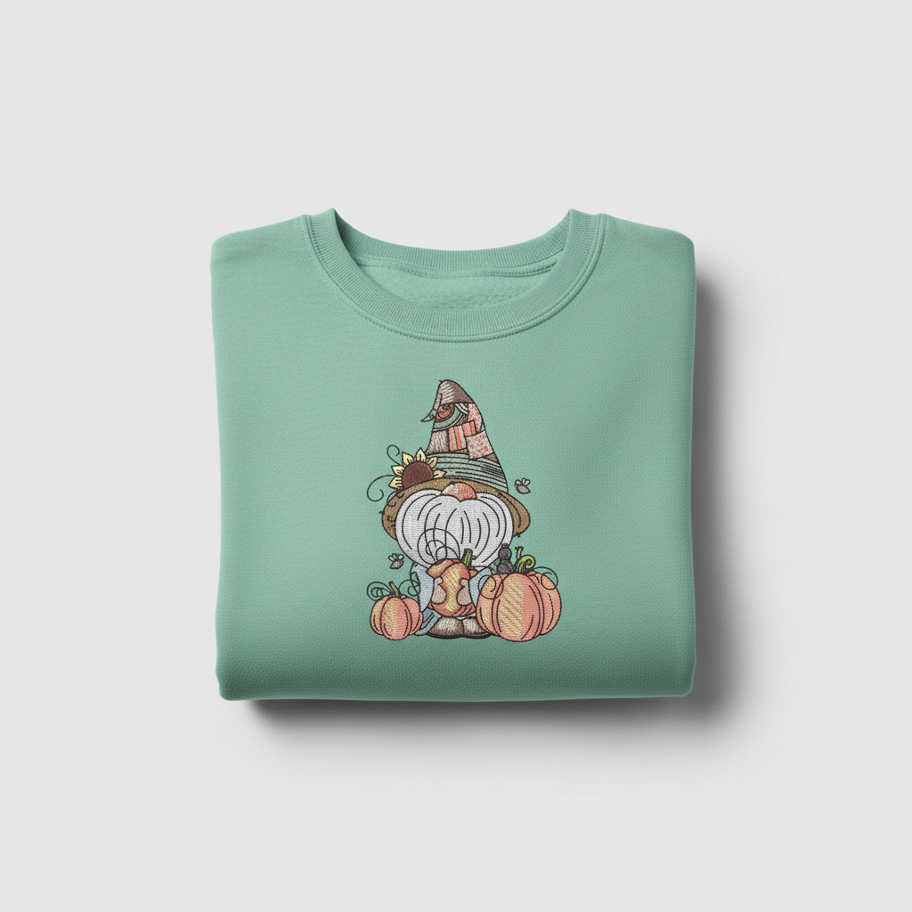 Pumpkin Patch Gnome Machine Embroidered Sweatshirt – Hand Finished in Dubai | EmbroMania