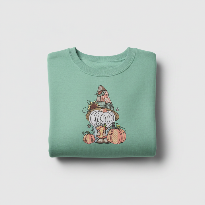 Pumpkin Patch Gnome Machine Embroidered Sweatshirt – Hand Finished in Dubai | EmbroMania