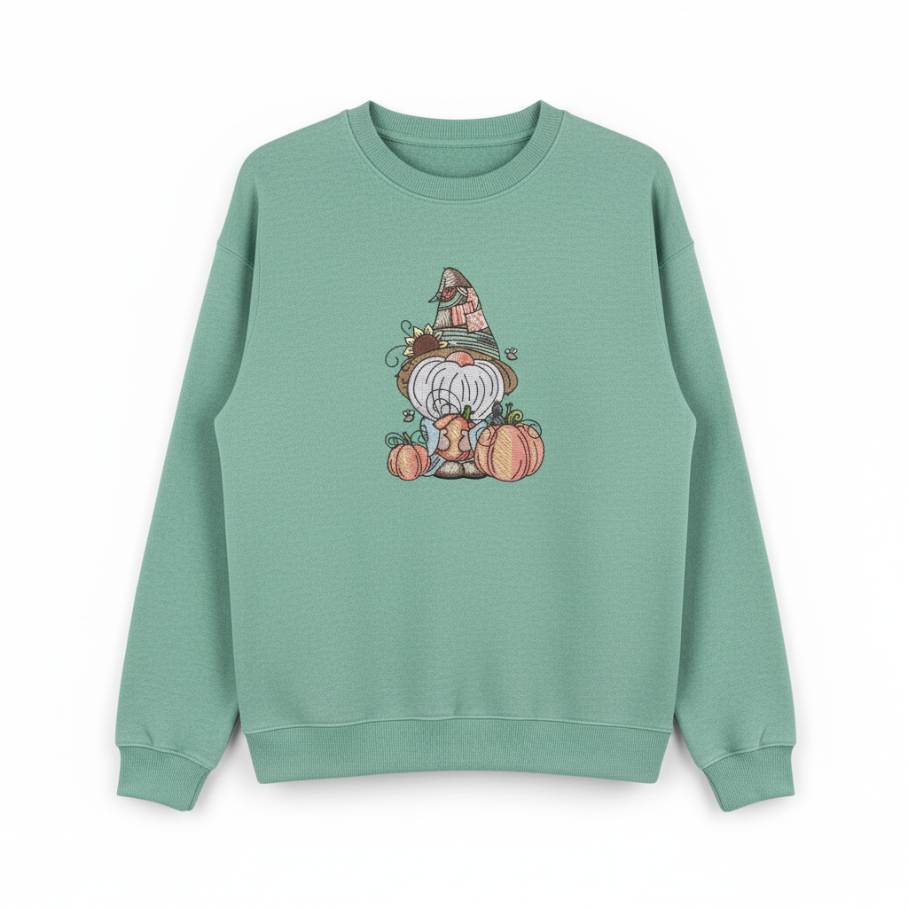 Pumpkin Patch Gnome Machine Embroidered Sweatshirt – Hand Finished in Dubai | EmbroMania