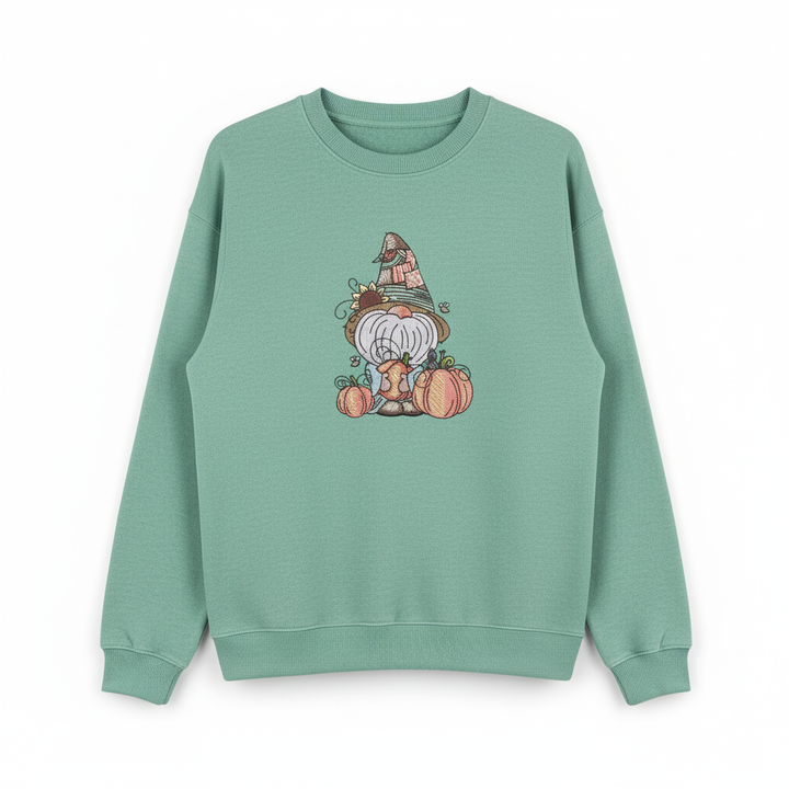 Pumpkin Patch Gnome Machine Embroidered Sweatshirt – Hand Finished in Dubai | EmbroMania