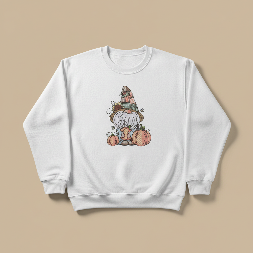 Pumpkin Patch Gnome Machine Embroidered Sweatshirt – Hand Finished in Dubai | EmbroMania