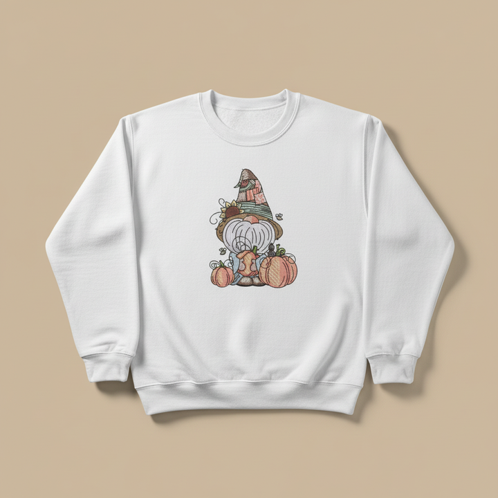 Pumpkin Patch Gnome Machine Embroidered Sweatshirt – Hand Finished in Dubai | EmbroMania