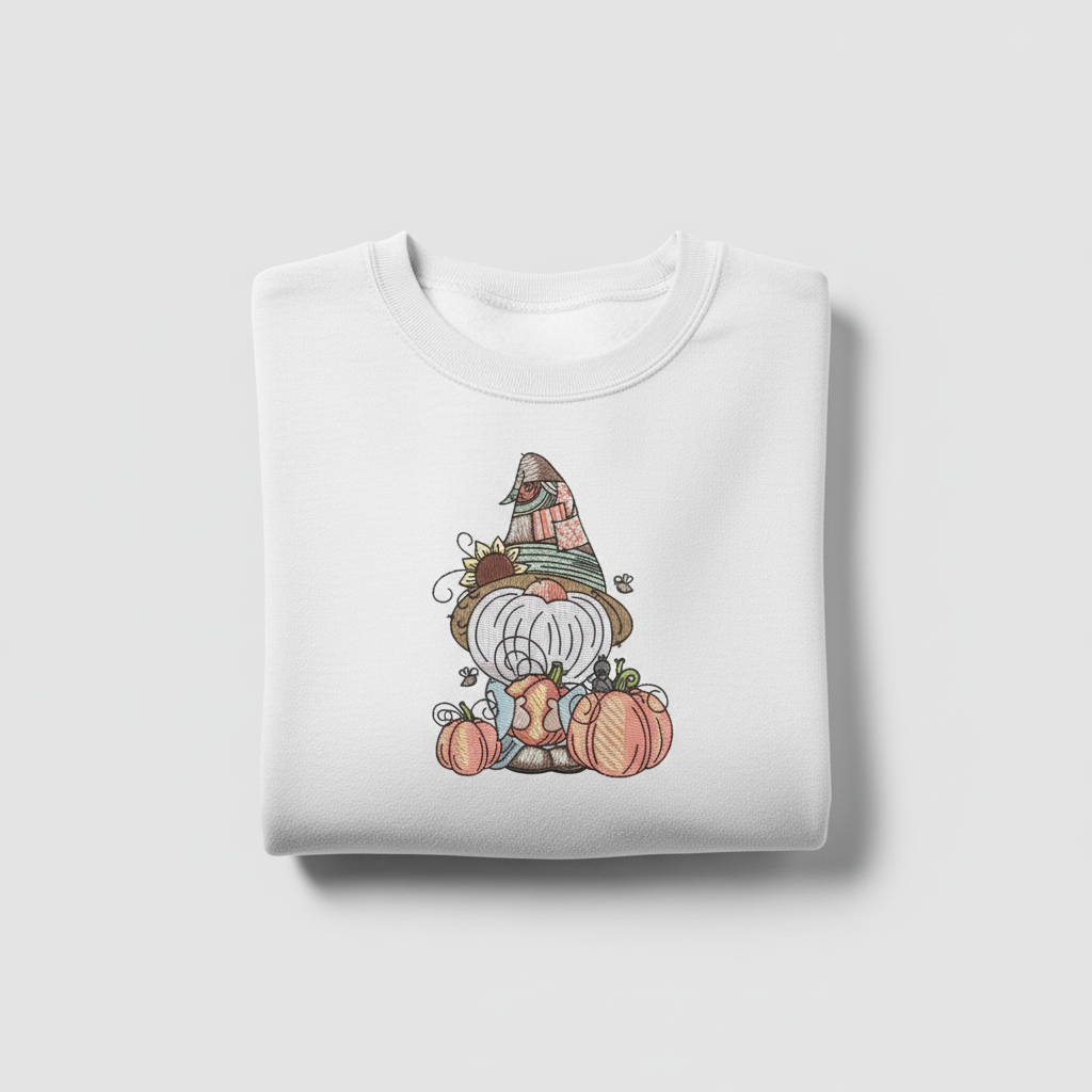 Pumpkin Patch Gnome Machine Embroidered Sweatshirt – Hand Finished in Dubai | EmbroMania