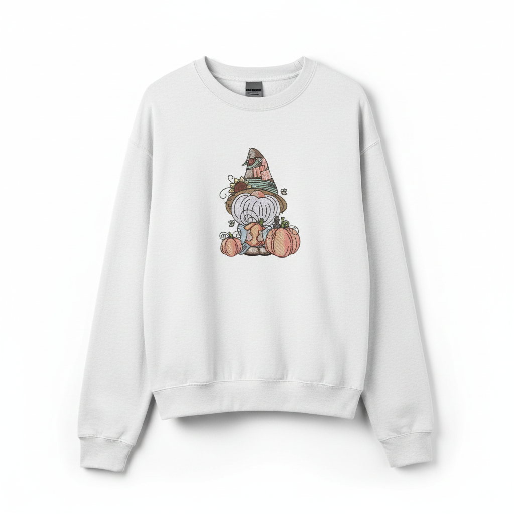 Pumpkin Patch Gnome Machine Embroidered Sweatshirt – Hand Finished in Dubai | EmbroMania