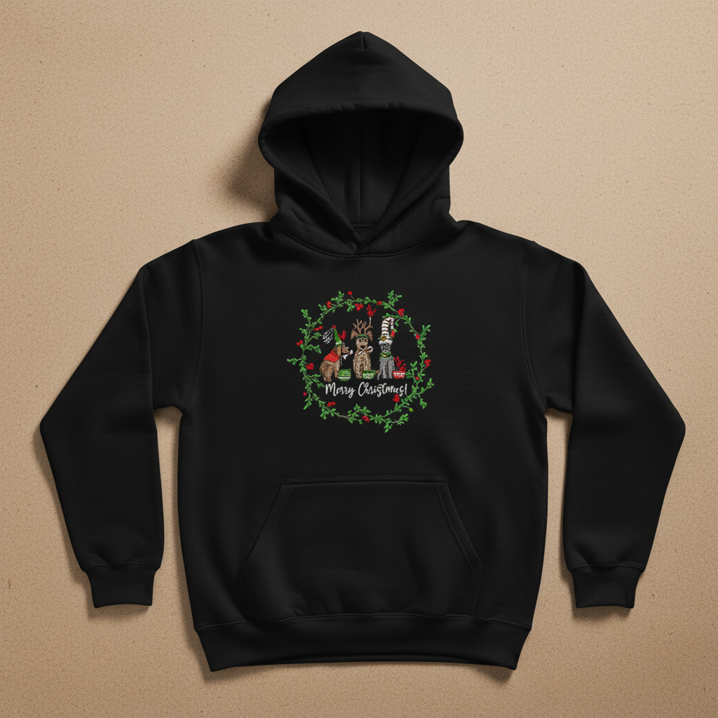 Puppy Parade Merry Christmas Machine Embroidered Sweatshirt – Hand Finished in Dubai | EmbroMania