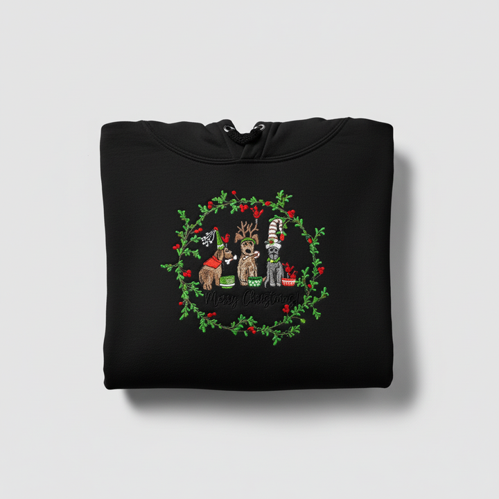 Puppy Parade Merry Christmas Machine Embroidered Sweatshirt – Hand Finished in Dubai | EmbroMania