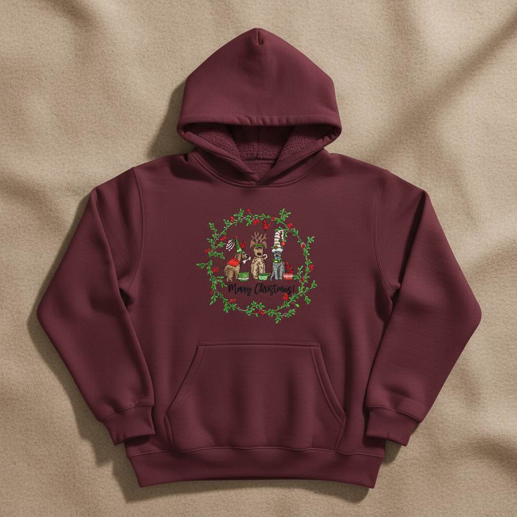 Puppy Parade Merry Christmas Machine Embroidered Sweatshirt – Hand Finished in Dubai | EmbroMania