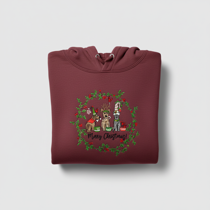 Puppy Parade Merry Christmas Machine Embroidered Sweatshirt – Hand Finished in Dubai | EmbroMania