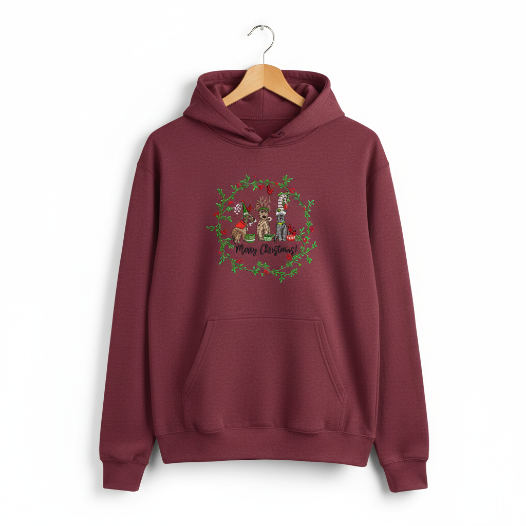 Puppy Parade Merry Christmas Machine Embroidered Sweatshirt – Hand Finished in Dubai | EmbroMania