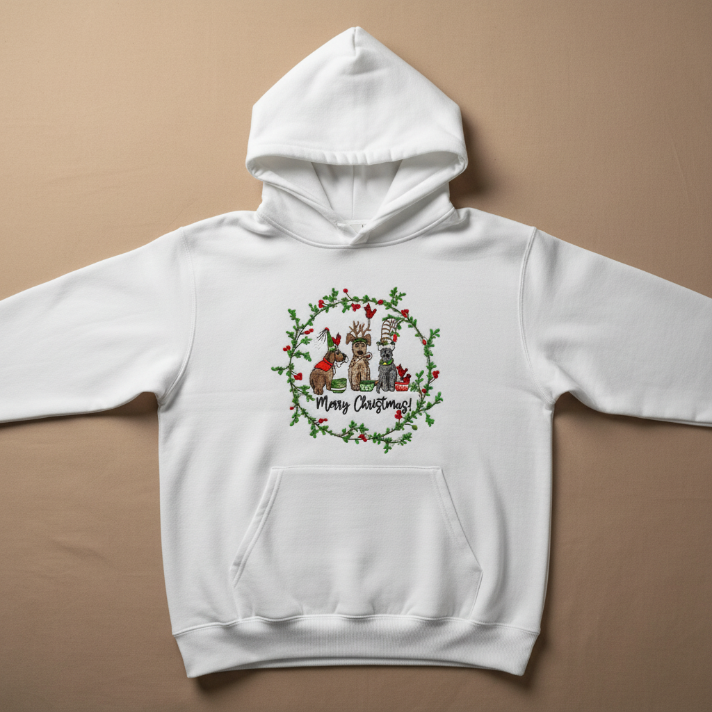 Puppy Parade Merry Christmas Machine Embroidered Sweatshirt – Hand Finished in Dubai | EmbroMania