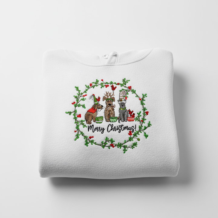 Puppy Parade Merry Christmas Machine Embroidered Sweatshirt – Hand Finished in Dubai | EmbroMania