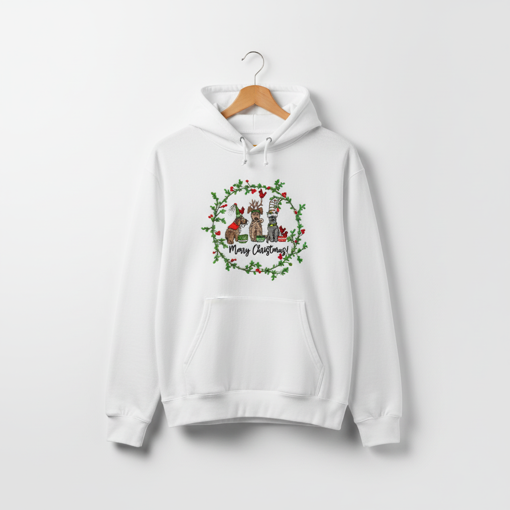 Puppy Parade Merry Christmas Machine Embroidered Sweatshirt – Hand Finished in Dubai | EmbroMania