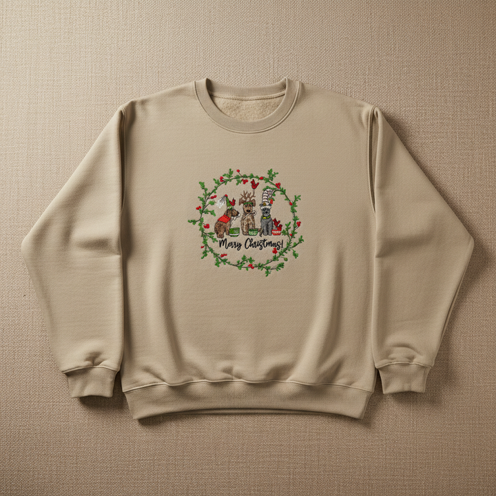Puppy Parade Merry Christmas Machine Embroidered Sweatshirt – Hand Finished in Dubai | EmbroMania