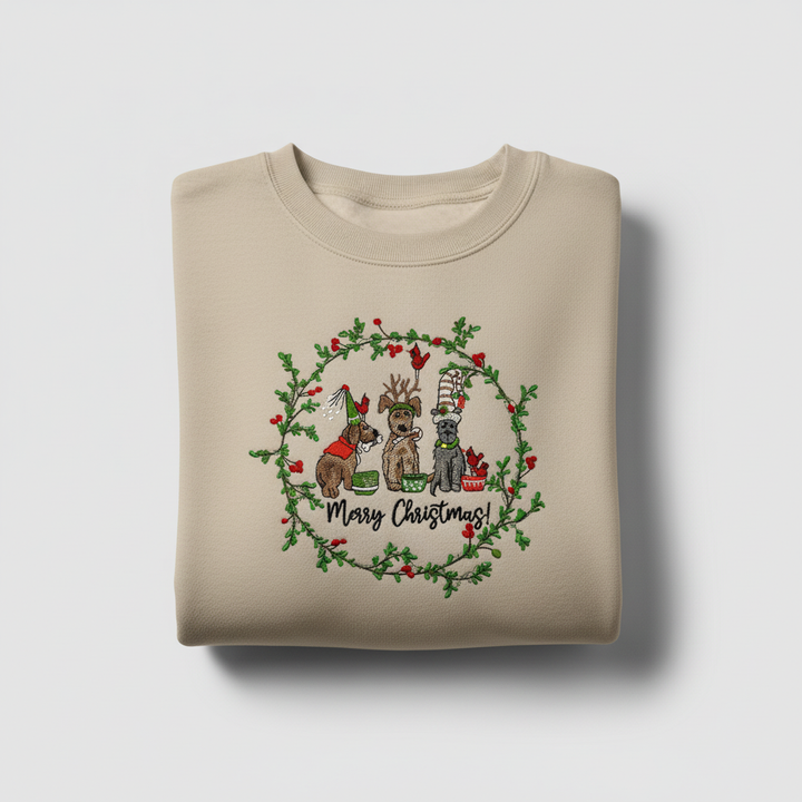 Puppy Parade Merry Christmas Machine Embroidered Sweatshirt – Hand Finished in Dubai | EmbroMania