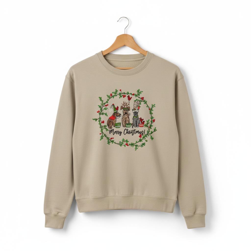 Puppy Parade Merry Christmas Machine Embroidered Sweatshirt – Hand Finished in Dubai | EmbroMania