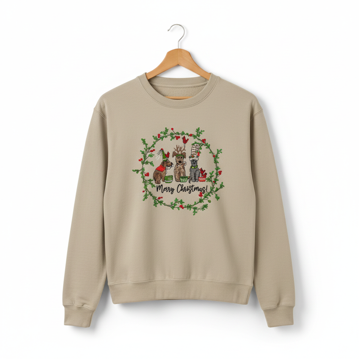Puppy Parade Merry Christmas Machine Embroidered Sweatshirt – Hand Finished in Dubai | EmbroMania