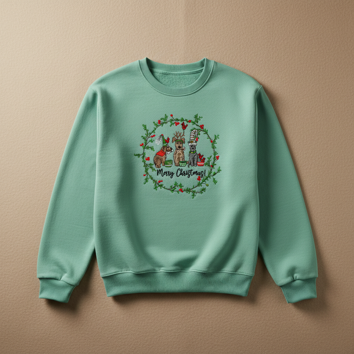 Puppy Parade Merry Christmas Machine Embroidered Sweatshirt – Hand Finished in Dubai | EmbroMania