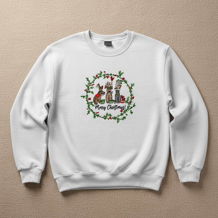 Puppy Parade Merry Christmas Machine Embroidered Sweatshirt – Hand Finished in Dubai | EmbroMania