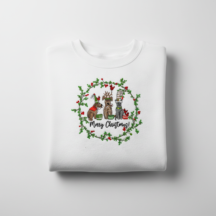 Puppy Parade Merry Christmas Machine Embroidered Sweatshirt – Hand Finished in Dubai | EmbroMania
