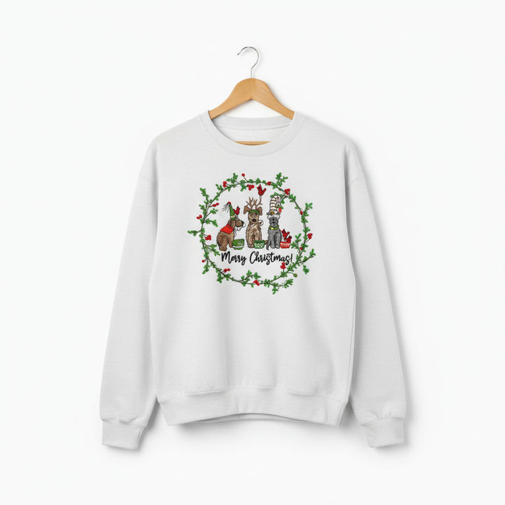 Puppy Parade Merry Christmas Machine Embroidered Sweatshirt – Hand Finished in Dubai | EmbroMania