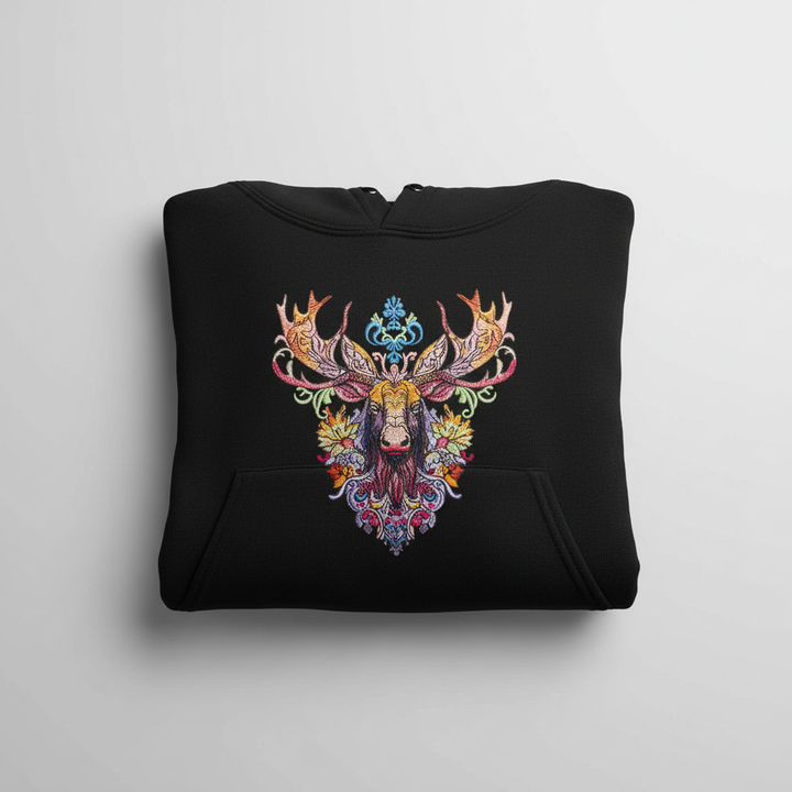 Radiant Moose Machine Embroidered Hoodie – Hand Finished in Dubai | EmbroMania